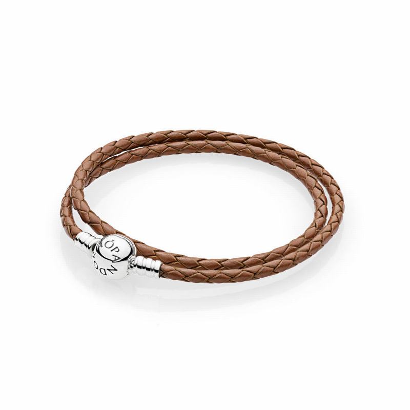 Pandora Australia brown Braided Double-Leather Charm Bracelet - Sterling Silver | RTZEQU679